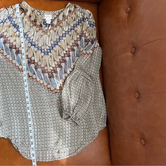 Chico’s Women’s Sz M Geometric Tribe Tunic Top Blouse Long Sleeve Woven Pattern - Picture 9 of 13